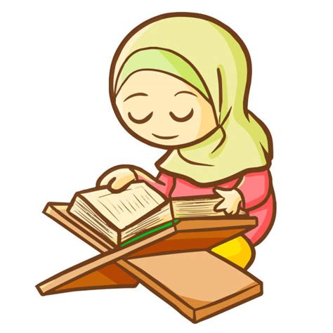 Cartoon Of Muslim Girl Reading Quran Illustrations Royalty Free Vector