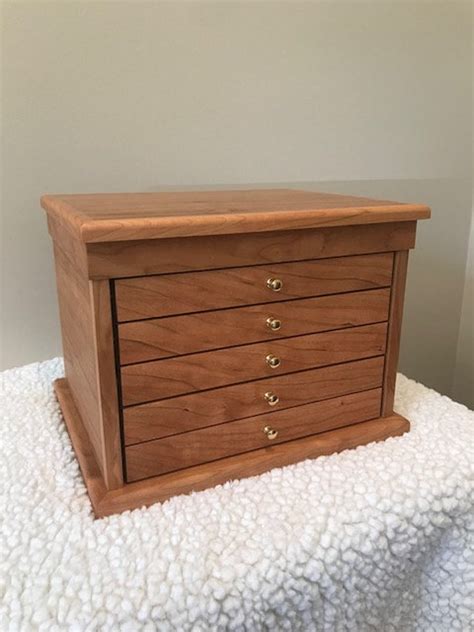 Handcrafted Cherry Jewelry Box 5 Drawers With Top Tray Etsy