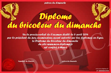 Diplome Du Bricoleur Du Dimanche