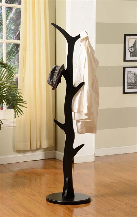 Chetwin Black Wood Entryway Tree Coat And Hat Rack 6 Hooks Contemporary
