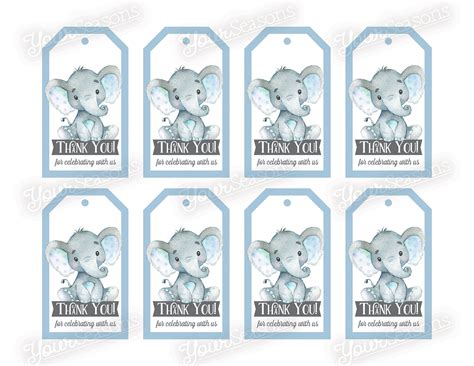 Then hand out as party favors or place around the event as refreshments. Boy Elephant Baby Shower Gift Tags Thank You Favor Tags ...