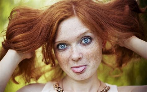 Wallpaper Face Women Redhead Model Freckles Tongues