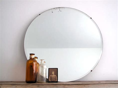 Vintage Round Wall Mirror Frameless Beveled By Snapshotvintage