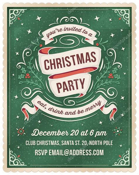 In the same manner, you can also make your own christmas party decorations. Green Christmas Party Invitation Template — Stock Vector ...