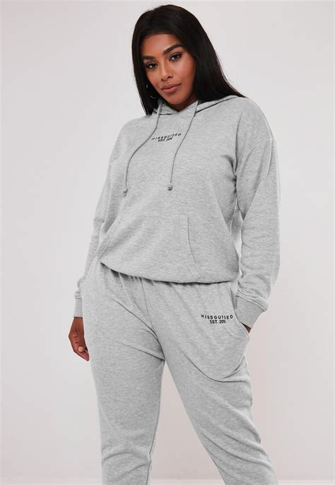 Plus Size Gray Missguided Hoodie And Joggers Co Ord Set Missguided