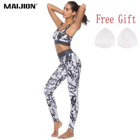 maijion sexy print running sets female breathable soft workout tracksuit for women fitness