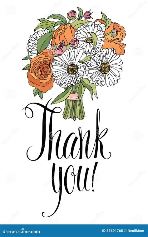 Thank You Card With Bouquet Calligraphy And Hand Royalty Free Stock