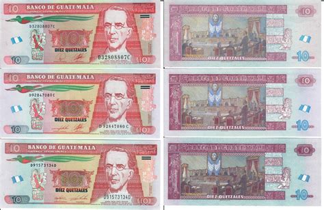 Guatemala 10 Quetzales Banknote Geldscheine 2010 2012 2015 Alle Unc 3