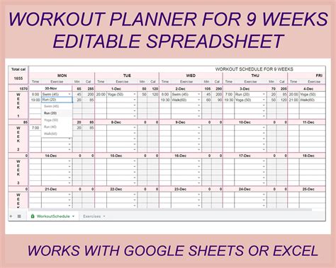 Digital Workout Planner Workout Schedule Excel Workout Etsy Fitness