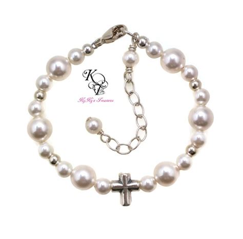 Need A Simple Baptism Gift How About Our Swarovski Pearl And Sterling Silver Cross Bracelet