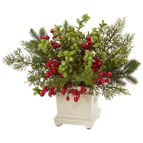 Artificial Flowers Holiday Berry And Pine Arrangement Artificial Plant
