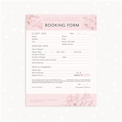 Having a wedding photography agreement will help automate your client bookings while. Floral Client Booking Form Template for Photographers - Strawberry Kit
