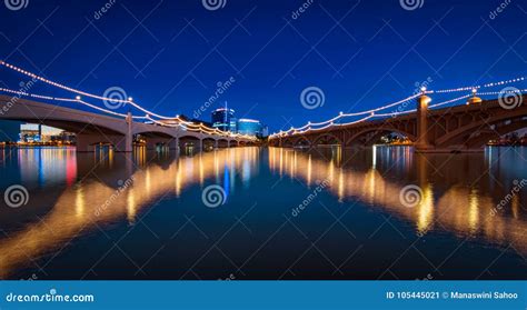 Tempe Town Lake Bridge At Night Stock Image Image Of City Focused