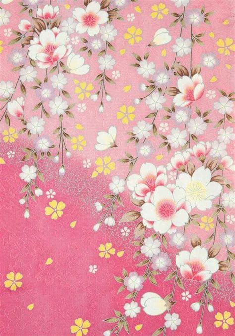 Japanese Pattern Traditional Kimono Design Pink Sakura Or Cherry Blossom Flowers Japanese