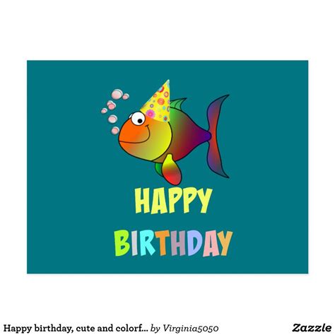 Happy Birthday Cute And Colorful Cartoon Fish Postcard Happy Birthday