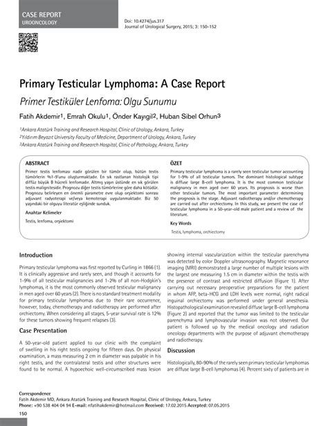 Pdf Primary Testicular Lymphoma A Case Report