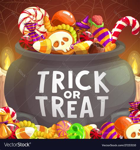 Witch Cauldron Halloween Trick Or Treat Candies Vector Image