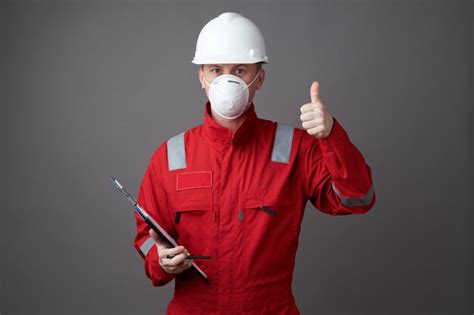 Premium Photo Man Engineer Construction Worker Wearing Face Mask