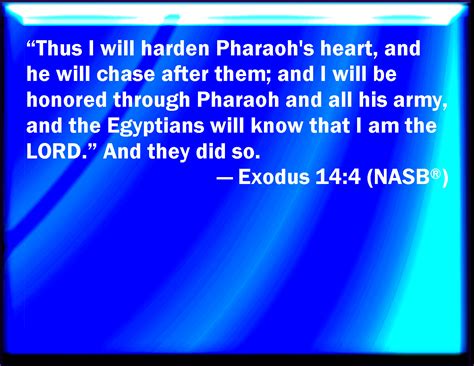 exodus 14 4 and i will harden pharaoh s heart that he shall follow after them and i will be