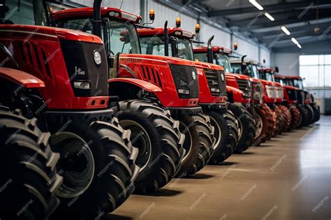 Premium Ai Image Tractor Exhibition New Tractors Aligned In A Row Ai