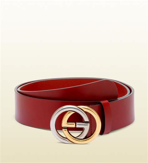 Lyst Gucci Belt With Bicolor Interlocking G Buckle In Red For Men