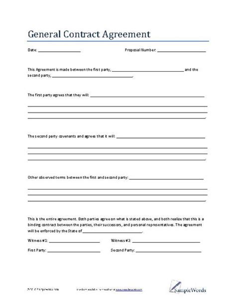 General Contract Agreement Template Business Contract Contractor