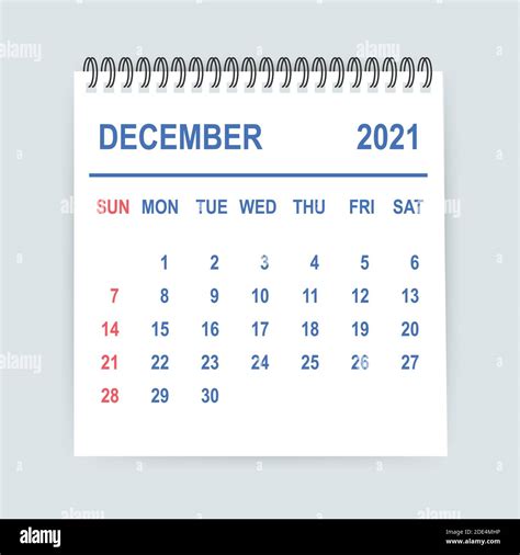 Diciembre 2021 Hoja Del Calendario Calendario 2021 En Estilo Plano