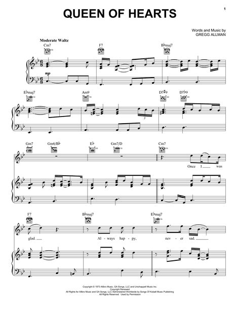 Queen Of Hearts Sheet Music Gregg Allman Piano Vocal And Guitar
