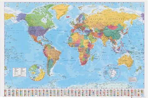 World Map Poster 100x140cm Giant Wall Chart With Flags Of The Globe