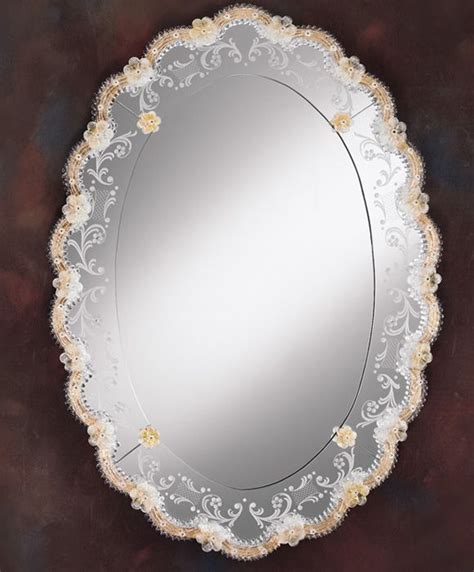 Venetian Glass Mirrors Oval Venetian Mirror With Gold Highlights Beaded Glass Edging And