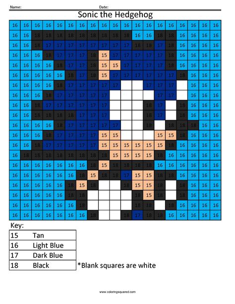 Sonic The Hedgehog Color By Number Coloring Squared Sonic The