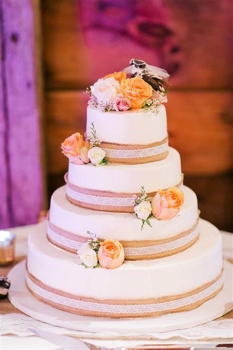 Burlap And Lace Wrapped Wedding Cake