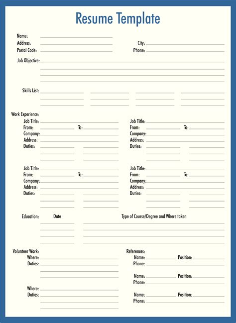 Blank Resume Form Sample Blank Resume Forms Free Printable Resume