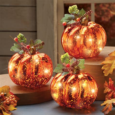 Lighted Harvest Pumpkin Set Fall Home Decor 3 Pc Ebay