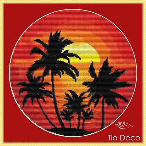 Sunset Cross Stitch Pattern Pdf Palms And Sea Easy Full Etsy