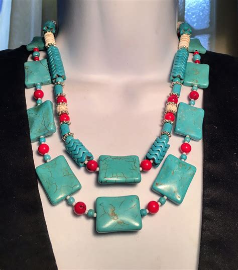 Multi Western Coral Turquoise Necklace Gemstone Jewelry Etsy