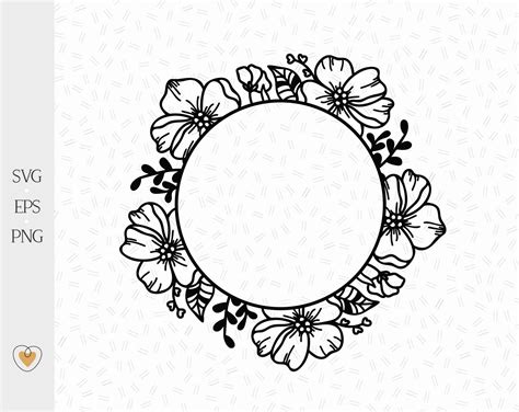 Circle Floral Frame Svg Flower Border Svg Svg Files For Etsy
