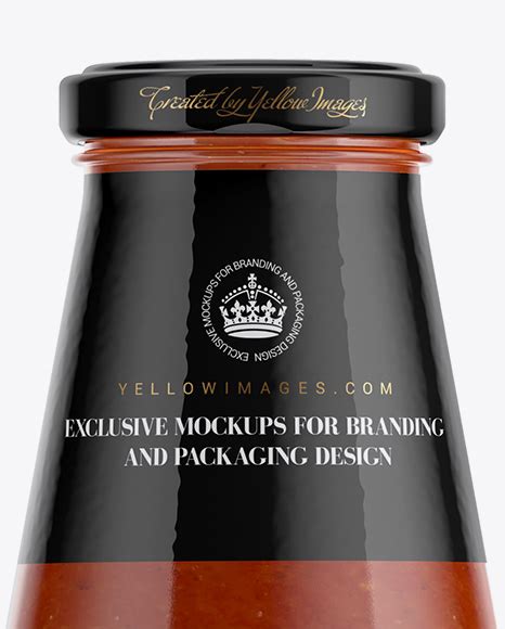 Download Glass Sauce Jar in Shrink Sleeve Mockup in Jar Mockups on Yellow Images Object Mockups
