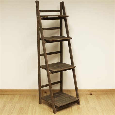 4 Tier Brown Ladder Shelf Display Unit Free Standingfolding Book Stand