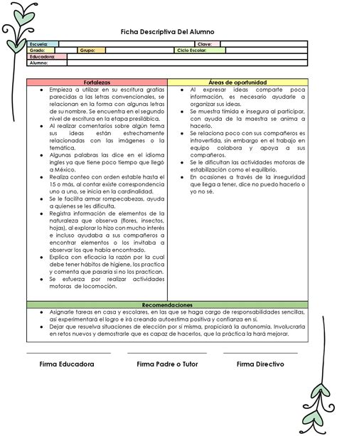 Ejemplos De Fichas Descriptivas De Alumnos Ficha Descriptiva Del Alumno