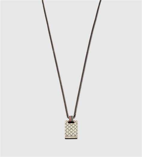 Lyst Gucci Necklace With Diamante Pattern Engraved Pendant In