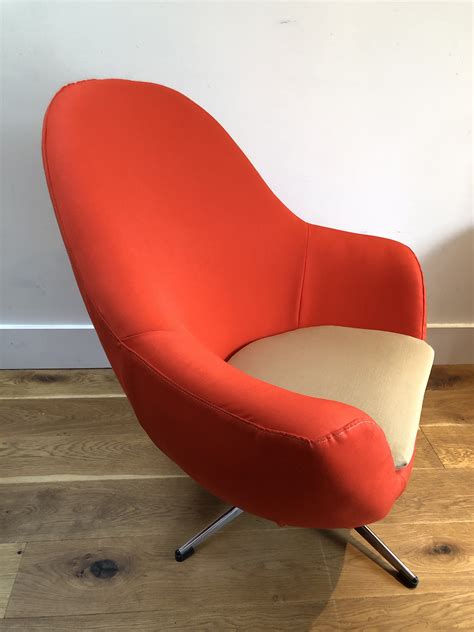Swivel Egg Chair Upholstered In A Vibrant Red Bute Etsy