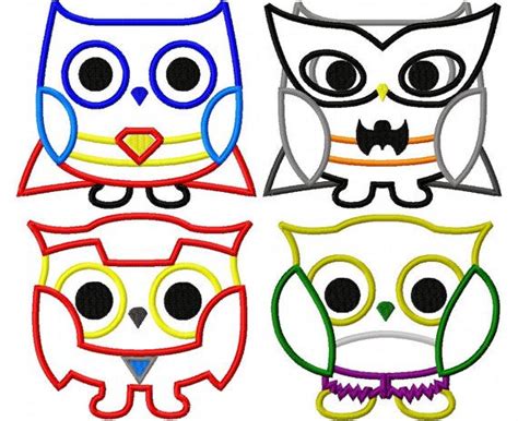 Superhero Owl Set Of 4 Instant Download Machine Applique Embroidery