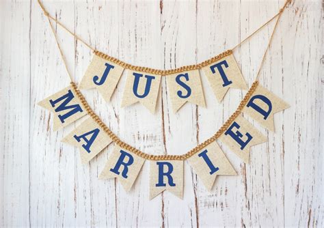 Just Married Burlap Banner Wedding Fabric Bunting Just Married Etsy