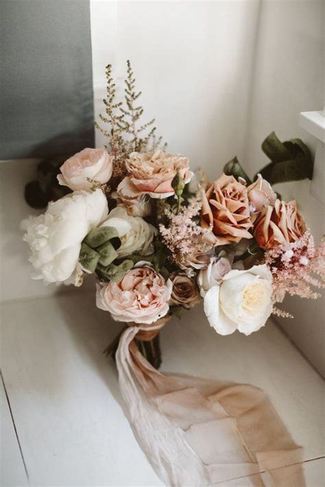 Fall wedding bouquets neutral colors. neutral elegant bouquet with roses and ribbon # ...