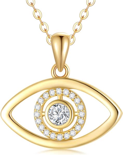 Amazon Com 14K Solid Gold Evil Eye Pendant Necklace Fine Jewelry Gift