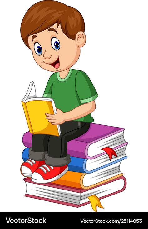 Cartoon Little Boy Reading A Book Royalty Free Vector