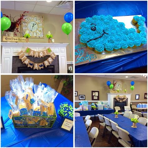 Blue whale baby shower decorations for boy kids, it's a boy banner, hanging whale banners, paper fans, pom poms flowers, star foil balloons for ocean theme birthday. My navy blue and lime green whale baby shower turned out ...