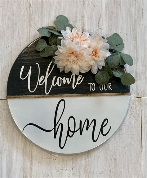 Welcome To Our Home Round Door Hanger Rustic Signs Closing Ts