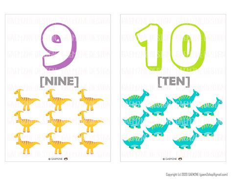 Number Cards Printable Dinosaur 123 Flash Cards Montessori Etsy